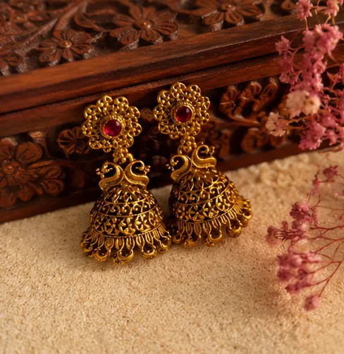 Mayur Twin Peacock Antique Jhumkas